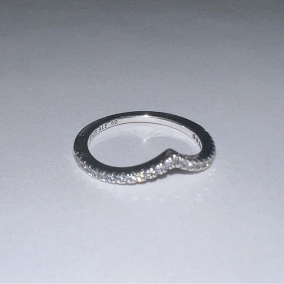 Pandora Sparkling Wishbone Ring sterling silver clear size 5 50 - Picture 5 of 7